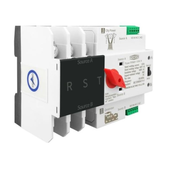 Comutator automat de transfer TOMZN, 125A, 400V, 3P, retea-generator, ATS, trifazat