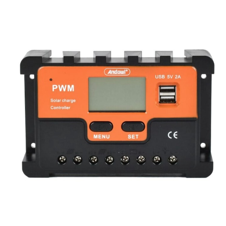 Controler tensiune pentru panou solar Andowl, 12V, 40A, LCD, PWM, portocaliu/negru