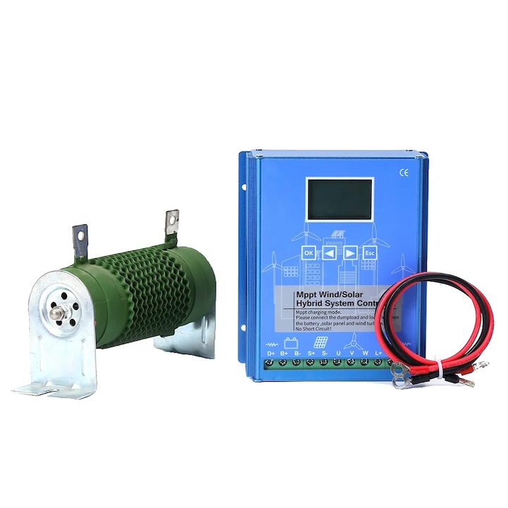 Controler de Incarcare Dublu MPPT, pentru Sistem Hibrid Eolian si Solar, 6000W, 12/24 V, 3000W, protectie multipla, afisaj LCD, -25~+80°C