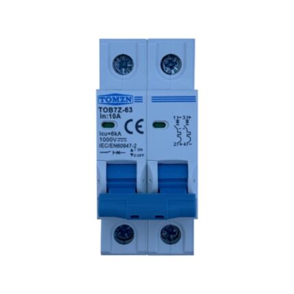 Siguranta automata de curent continuu 2P, 10A DC, 1000VDC, Intrerupator automat pentru panouri fotovoltaice, baterie sisteme fotovoltaice, instalare pe sina DIN, 2M