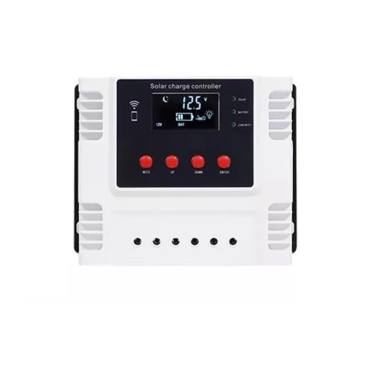 Controler solar 60A Off-Grid, Tehnologie PWM, Aplicatie inclusa, Regulator smart 12V- 48V, Max 3000W, 2 USB-5V/2A max, Ecran LCD