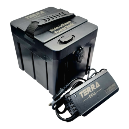 Baterie portabila waterproof Li-Ion, 12V/50Ah Power Bank+Incarcator 5Ah, Negru