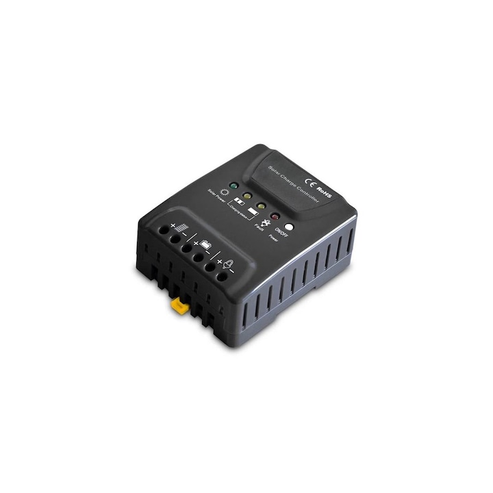 Regulator incarcare panou solar, GETI, Plastic/Metal, 12V, Negru