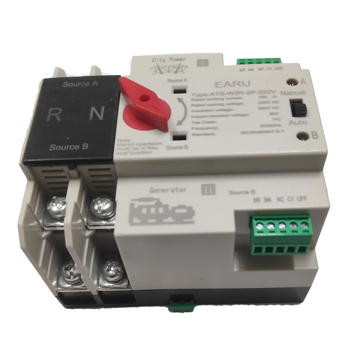 Comutator automat ATS (manager de retea) 230 V / 100A pentru sisteme fotovoltaice, 2 poli