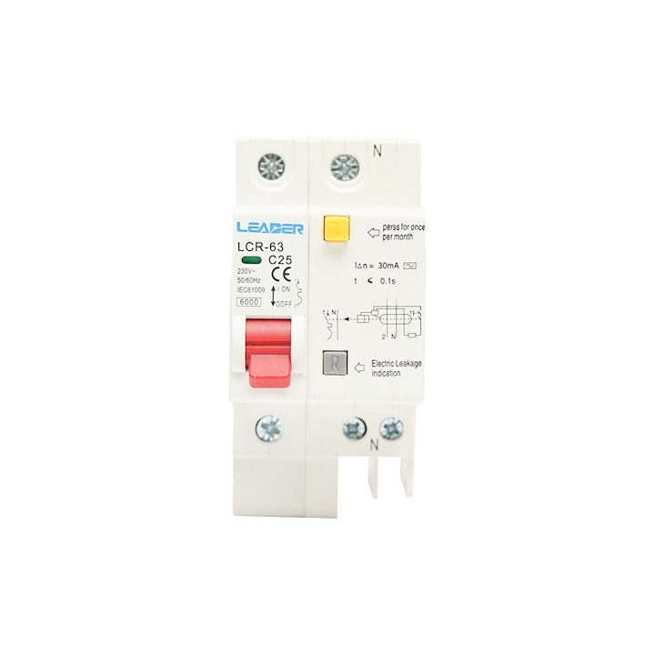 Siguranta automata diferentiala LCR-63, 1+N, 25A, 30mA 2P Leader