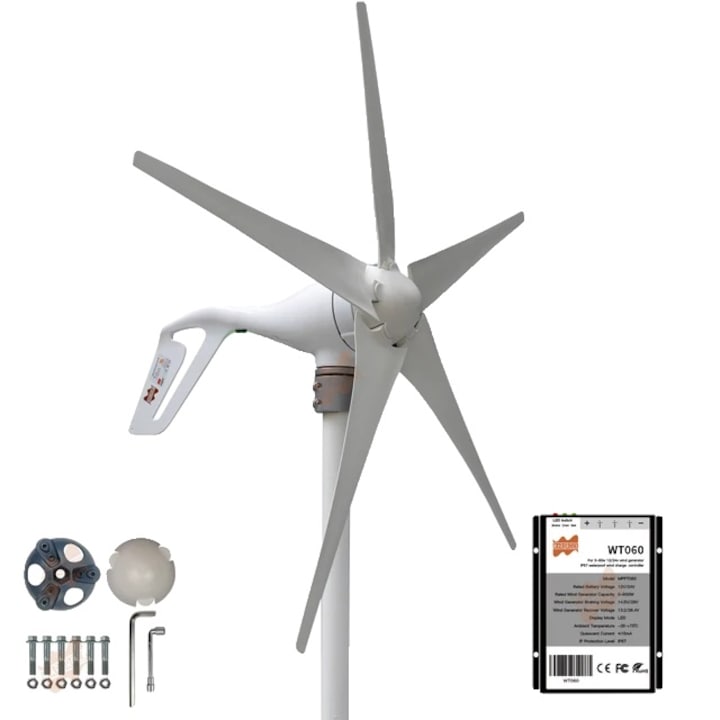 Turbina eoliana, 12V, 5 pale albe, 400W, 50x60'', alb