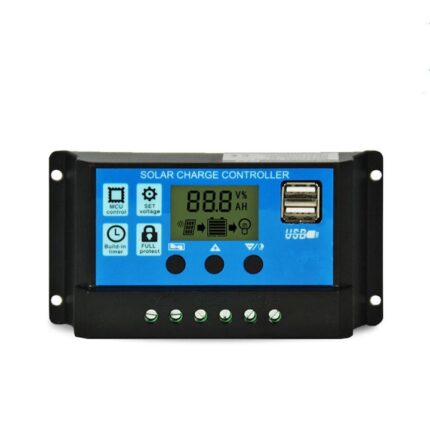 Controler solar Tovbmup, reglabil cu LCD, Dual USB, ABS, set 2 buc, negru