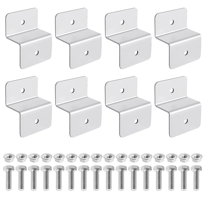 Set 8 suporturi Z fixare panou solar montare pe acoperis, Aluminiu, 6x5x3 cm, Gri