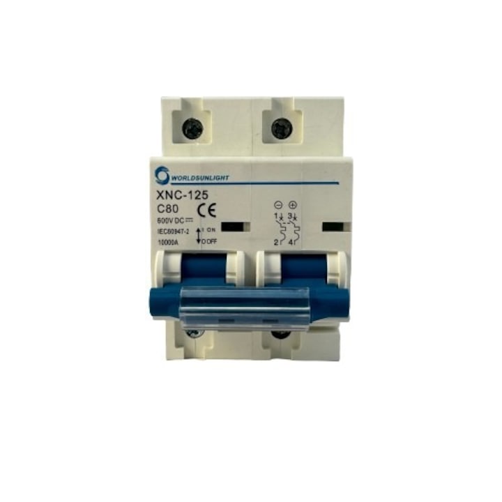 Siguranta automata curent continuu DC 80A 2P 600V, intrerupator automat pentru panouri fotovoltaice, instalare pe sina DIN, 3M
