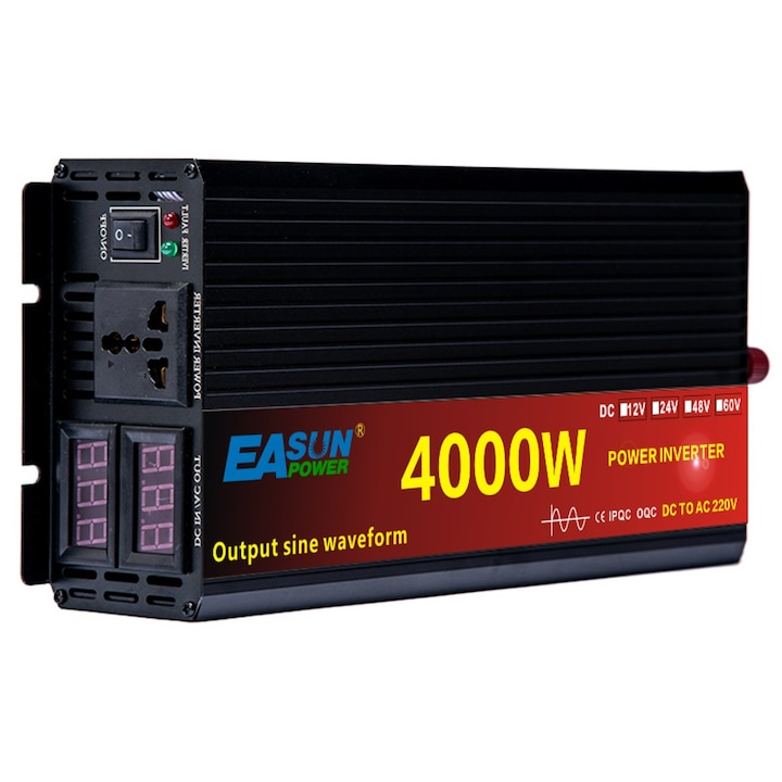 Invertor Easun,12V, 4000W, Sinus pur pentru Sisteme de panouri Fotovoltaice, Rulote, camping, etc