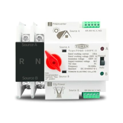 Comutator de transfer automat de putere dubla neintrerupt si invertor 2P 125A ATS, sina DIN, pentru panouri fotovoltaice