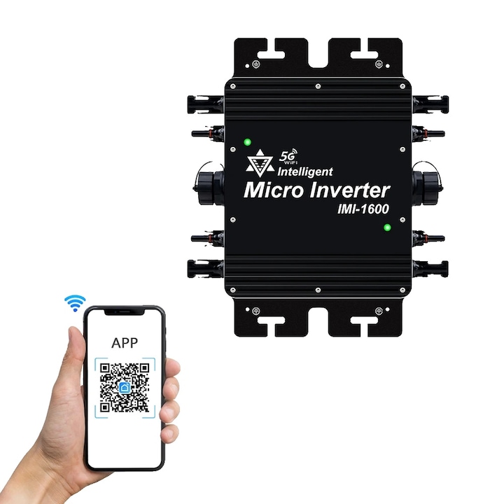 Invertor solar micro 1600W, monitorizare in timp real, eficienta MPPT, IP65, 220V, 22-50V