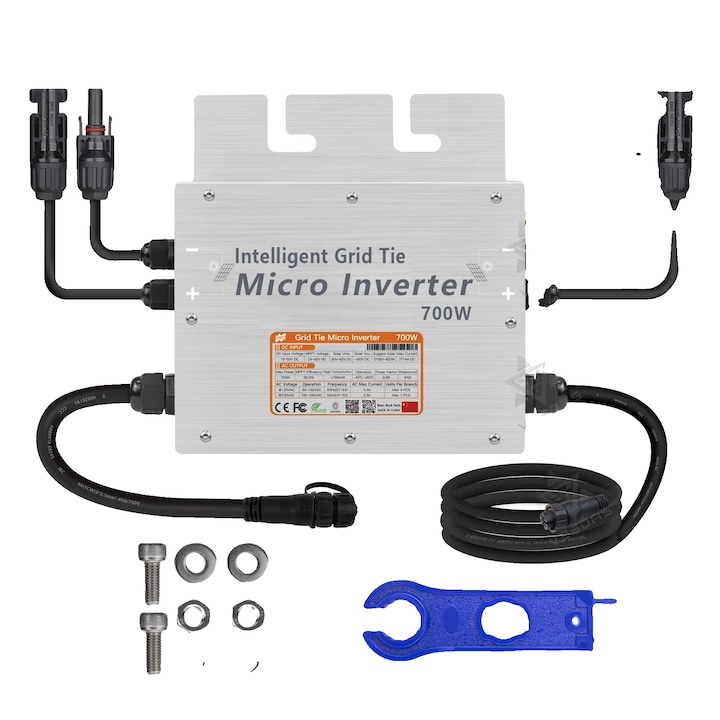 Invertor Solar Micro 700W, Eficienta Inalta, IP65, 185x180x38.5mm