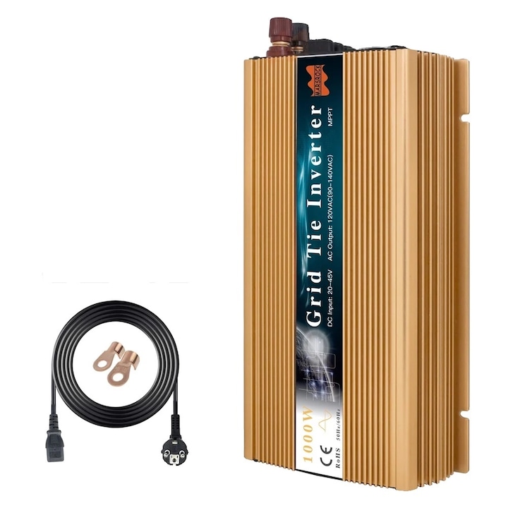 Invertor Grid Tie, pentru panouri solare, 1000W, 230V, auriu, 39.5x21x11.5cm