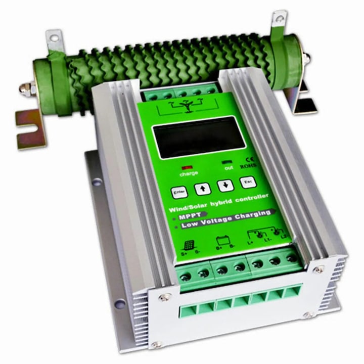 Controler solar, MPPT Hybrid, pentru turbine eoliene, LCD, 12-24V, 600-800W, verde