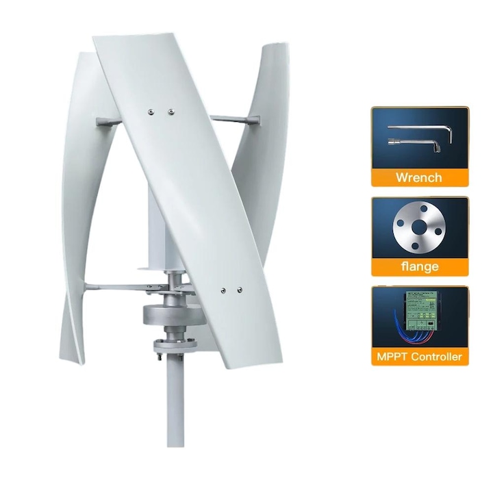Turbina Eoliana Verticala, 3000W, pornire la 2m/s, 3 pale, aluminiu, 24V/48V, set cu controler