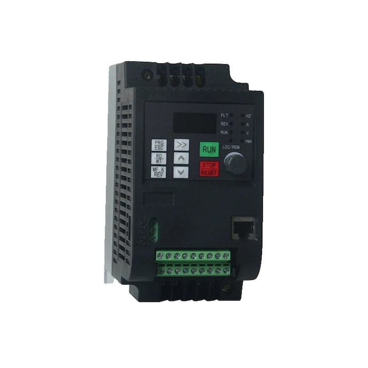 Invertor VFD, 220V monofazic la 380V trifazic, 15KW, 35A, compact, cu RS-485, negru