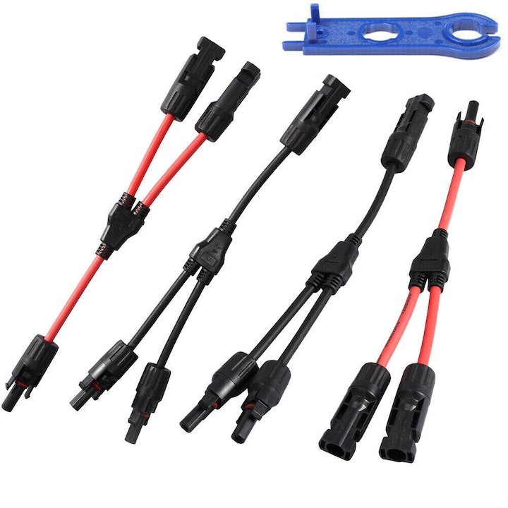 Set 2 perechi conectori solari Y, etansare dubla, rezistenta UV, pentru cabluri PV, rezistenti la temperaturi extreme