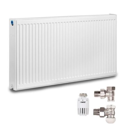 Pachet calorifer din otel KOPH, tip 22, 400 x 2000 mm, 3226 W, Cap termostatic si 2 robineti tur-retur Herz