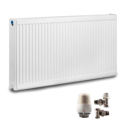 Pachet calorifer din otel KOPH, tip 22, 500 x 1000 mm, 1929 W, Cap termostatic si 2 robineti tur-retur