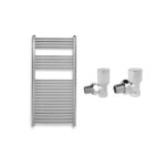 Set radiator Ferro de baie cromat 600 x 1200 mm, simplu, drept, impreuna cu robineti tur-retur calorifer crom Ferro 1/2