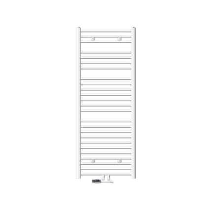 Radiator (calorifer) baie, ECD Germany, model Sahara, 600 x 1500 mm, alb, curbat, cu racord central, port-prosop, robinet H dublu drept pentru radiator baie (1/2"), termostatic, tip de racord forma unghiulara