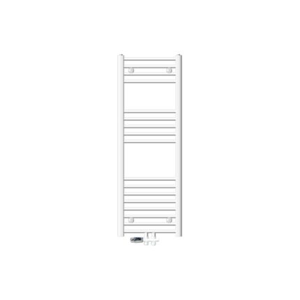 Radiator (calorifer) baie, ECD Germany, model Sahara, 400 x 1200 mm, alb, curbat, cu racord central, port-prosop, robinet H dublu drept pentru radiator baie (1/2"), termostatic, tip de racord forma trecere