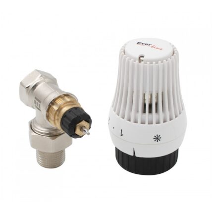 Set termostatic tur cuplare rapida pentru radiator Everline EVP-SRT12B, ½” comexiune, presetare hidraulica, 10 bar presiune lucru