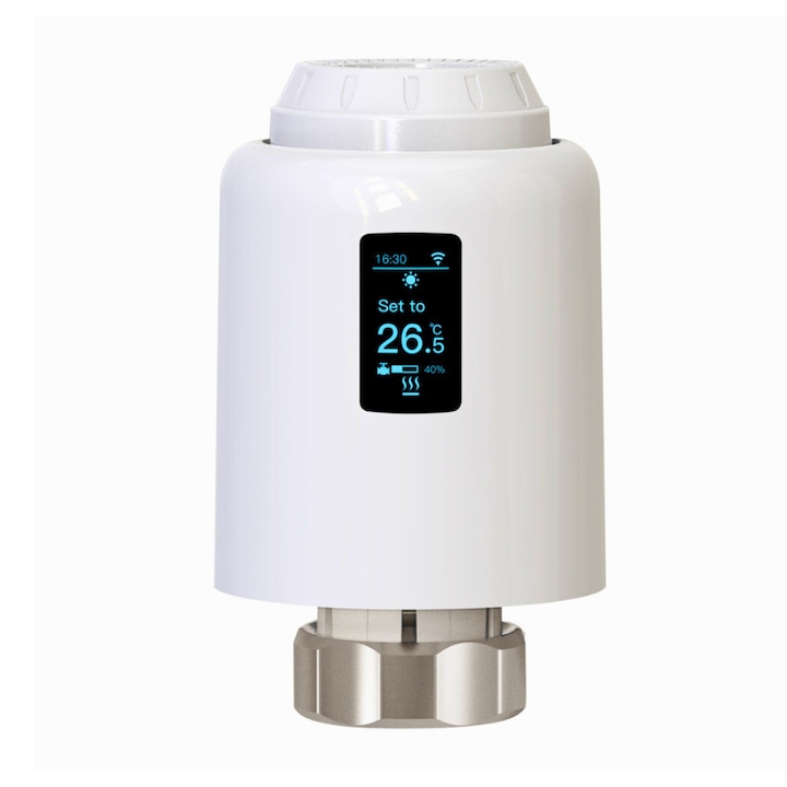 Cap termostatic inteligent LunariSo, Control vocal, Control din aplicatie, Ecran LCD, Conexiune WI-FI, Bluetooth, Usor de instalat, Alb