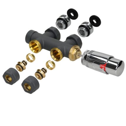 Termostat cu garnituri pentru racordare centrala, ECD Germany, antracit, conexiune dreapta, in pardoseala