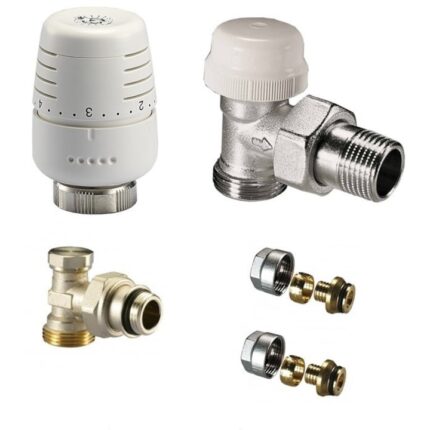 Set robineti calorifer - tur termostatabil+ cap termostatic+ retur+ conectori pentru teava PEX 16/2 Ivar