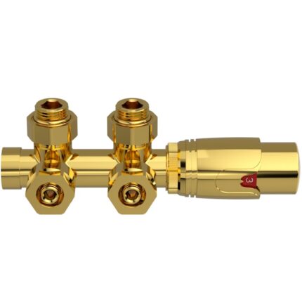 Set robinet, cap termostatic cu ventil, 5 trepte reglabile, tur-retur, Auriu Lucios