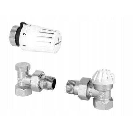 Set 3 in 1 cap termostatic + robinet tur coltar + retur coltar, Diamond, Alama, Alb/Argintiu