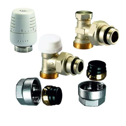 Set robineti calorifer - cap termostatic + robinet termostatabil + retur + conectori pentru teava cupru 15 Ivar