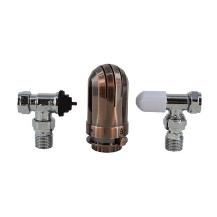 Set robineti radiator coltari 1/2 cu cap termostatic CONRAD Chrome+Brown