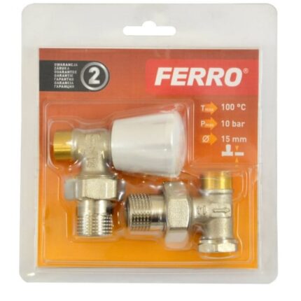 Set robineti radiator Ferro, tur/retur coltari 1/2"x15 mm, pentru lipire