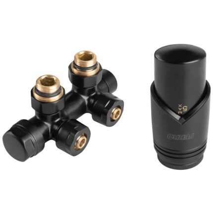 Set robinet tur retur dublu integrat cu cap termostatic, Ferro, 10 bar, Negru
