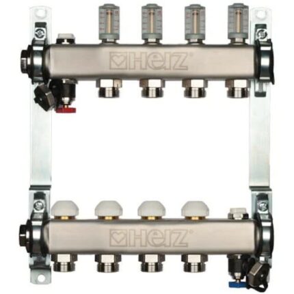 Distribuitor, HERZ, pentru incalzire in pardoseala, inox, debitmetru, 6l/min, 5 prize