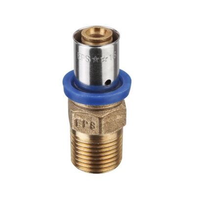 Adaptor presa, SESTA, 16х1/2М, 5 bucati, Pentru tevi Pex-Al-Pex, Alama solida, Auriu/Albastru