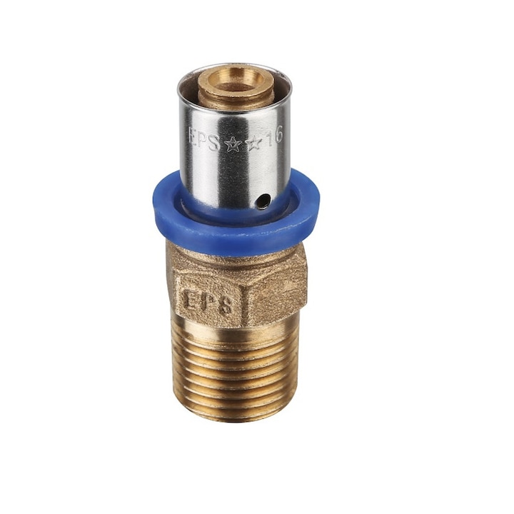 Adaptor presa, SESTA, 16х1/2М, 5 bucati, Pentru tevi Pex-Al-Pex, Alama solida, Auriu/Albastru