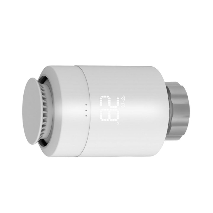 Cap termostatic, Polux, Wi-Fi/ZigBee, 2xAA/3V, Tuya, Plastic, 10.3cm, Alb/Gri
