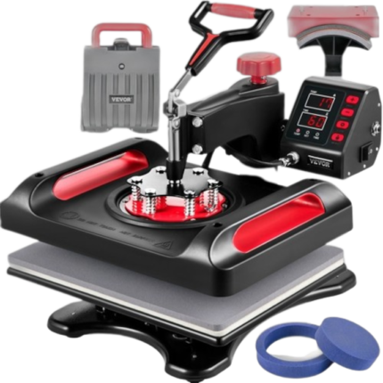 Masina de presat cu caldura, Vevor, afisaj digital, design cu pivotare la 360°, 12x15in 5in1 rosu