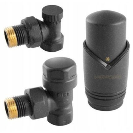 Set termostatic unghiular pentru calorifere antracit, Idmar, Alama/Plastic, Negru/Auriu