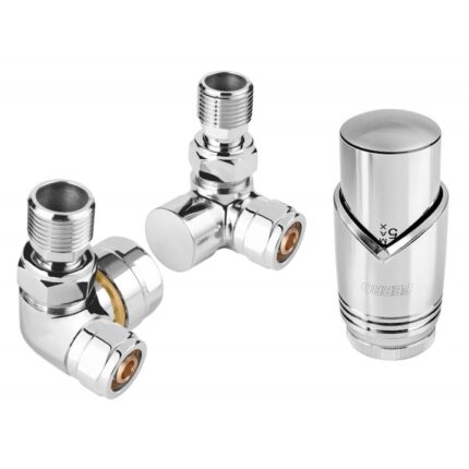 Set robineti radiator axiali cu cap termostatic Ferro, crom