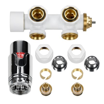 Termostat cu ganituri pentru racordare centrala, ECD Germany, alb, conexiune 90°, in perete