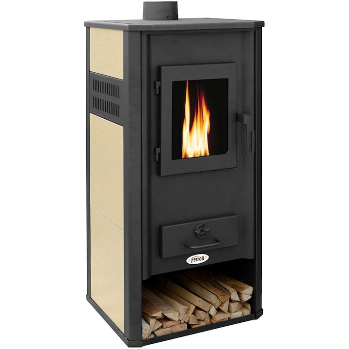 Termosemineu pe lemne, brichete si carbune Ferroli Mirano H, 22 kW, 2.8 kg/h, 49x46x105 cm