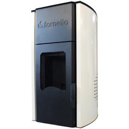 Termosemineu pe peleti Fornello Royal 25 KW, aprindere automata, telecomanda, buncar tiraj fortat, pompa circulatie, vas expansiune, Ivory