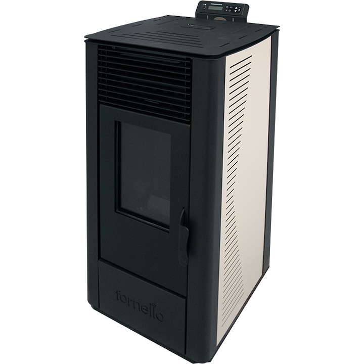 Semineu (soba ) pe peleti cu tiraj fortat Fornello Sophia Premium 11 kw, aprindere electrica, telecomanda, culoare Ivory, recomandat pentru 110 mp