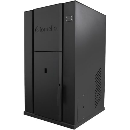 Centrala termica pe peleti Fornello Pellet King 40 KW, pompa circulatie, vas expansiune, supapa de siguranta, tiraj fortat, buncar peleti 100 l, recomandat pentru 300 mp, Negru