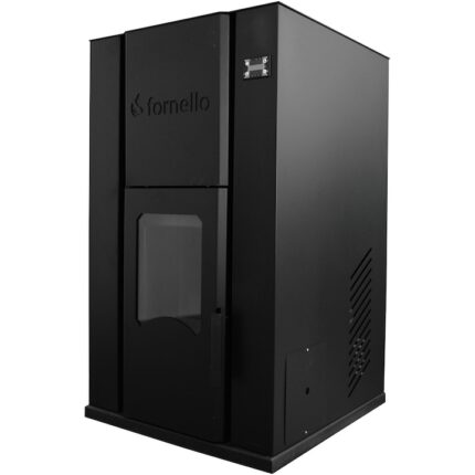 Termosemineu pe peleti Fornello King 40 KW, aprindere automata, telecomanda, buncar peleti 100 l, tiraj fortat, pompa circulatie, vas expansiune, recomandat pentru 300 mp, Negru